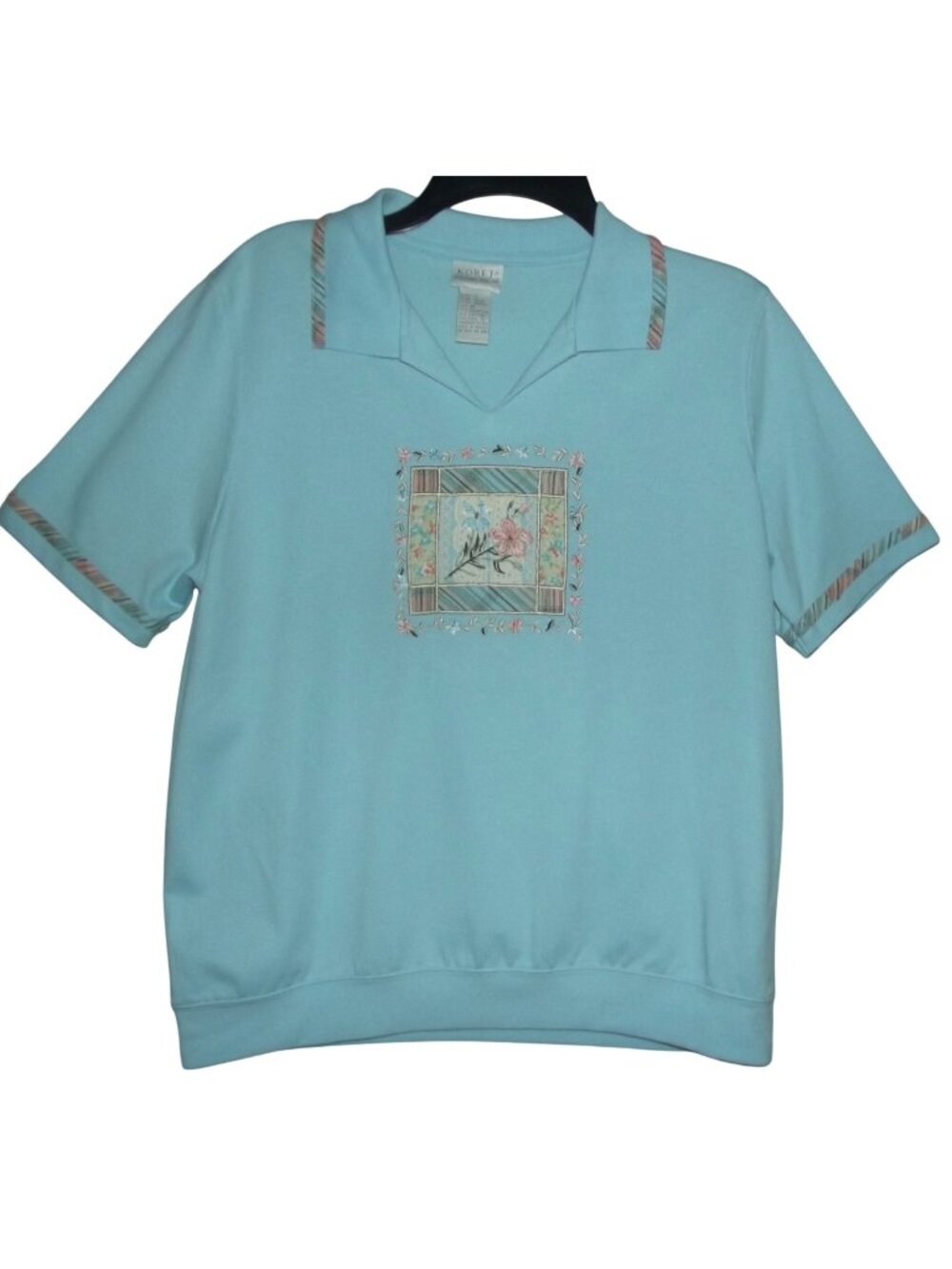 Koret Francisca Pullover Shirt Womens Size Medium Blue knit Beaded Embroidered